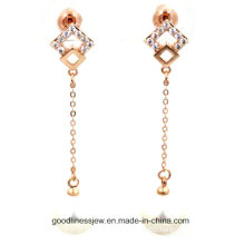 Good Quality and Korean Female White Pearl Earrings Long Chain Earrings in Sterling Silver Crystal Jewelry E6325